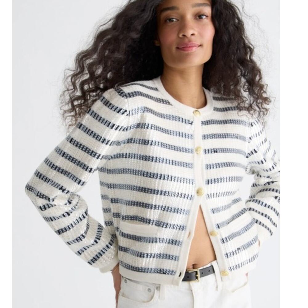 J. CREW Emilie Sweater Lady Jacket In Sequin Stripe Size Medium